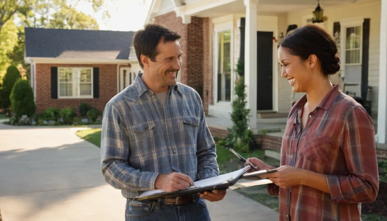 Homeowner talking with a septic provider at the front door in the Edwardsville area
